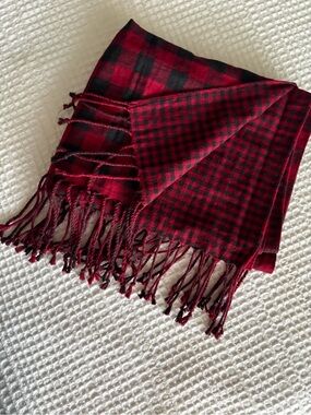 Mossimo Supply Co. Red and Black Plaid Fringe Scarf